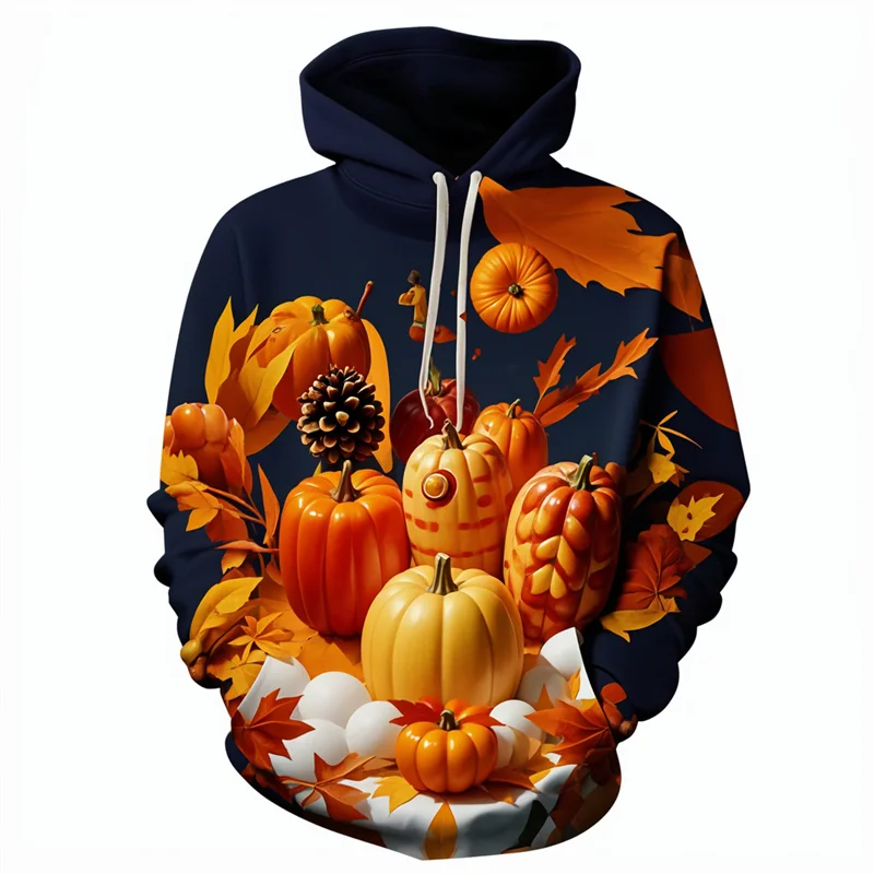thumbnail image 1 of Sudadera con capucha para el día de Acción de Gracias con estampado 3D para hombre, sudadera con estampado de calabaza y pavo feliz, camisetas de calle de otoño, jerséis de manga larga, 1 of 5