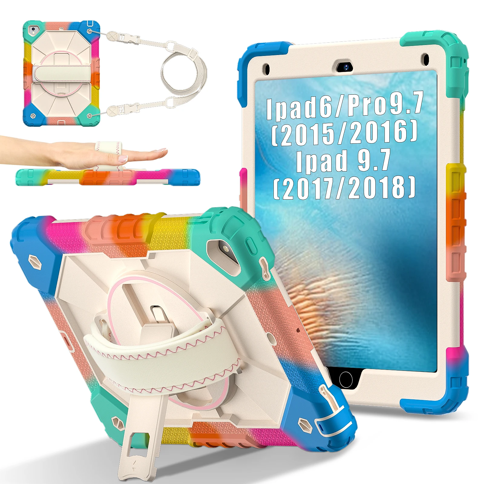 Versatile Rotatable Heavy Duty iPad Case with Rugged Stand and Shoulder Strap