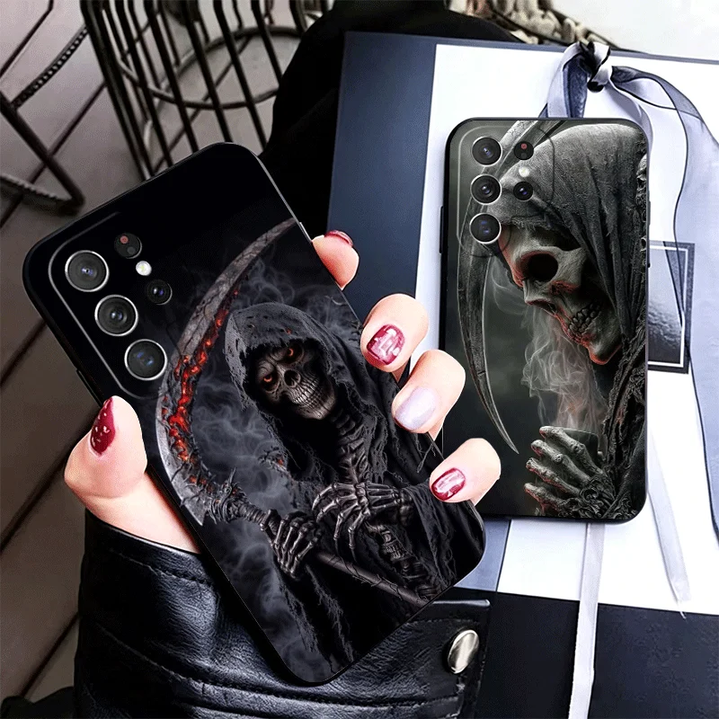 Grim Reaper Skull Scythe Soft Phone Case - Black Cover Bac