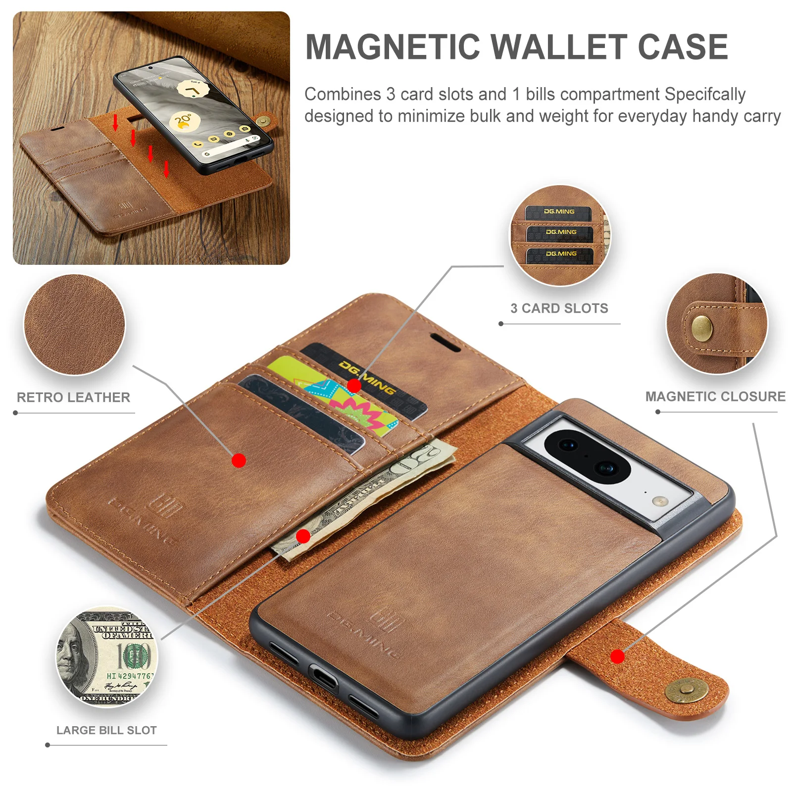 Flip Wallet Phone Case For Google Pixel 8 7 6 Pro 7a 6a 5a Card Pocket Clip Magnetic Shockproof Protective Leather Cover