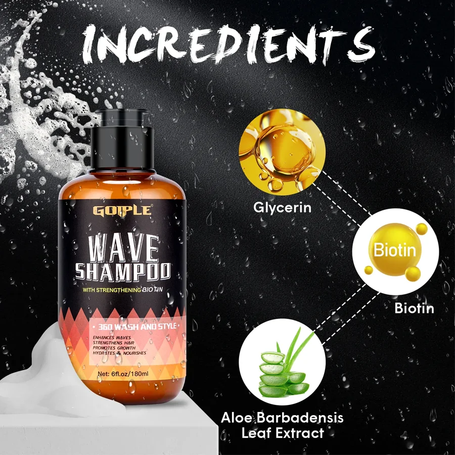 180ml Wave Shampoo Deep Clean Hair Styling Pomade Cream 360 Style High Shine Strong Hold Layered Control Wavy For Men