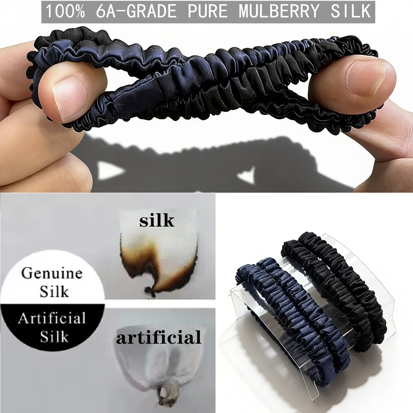Luxurious Mulberry Silk Skinny Scrunchies Set – Anti-Crease, Gentle & Durable Hair Accessory