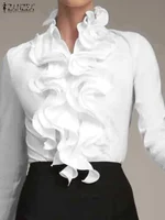 ZANZEA femmes élégantes Blouse volants hauts mode chemises à manches longues volants Blusas élégant OL chemise de travail femme Blouses blanches 1