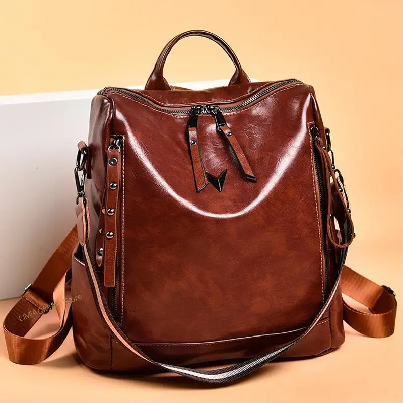 

2022 New Designer Women Backpack Large Capacity Travel Backpack Female Leather Vintage Shoulder Bags Fashion School Bag for Girl