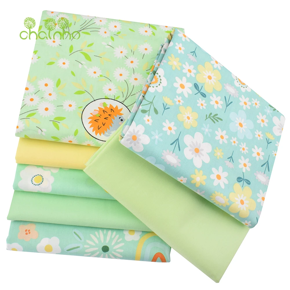 Chainho,Printed Twill Weave Cotton Fabric,DIY Sewing Quilting Material,Patchwork Cloth,7 Designs Floral Series,2 Sizes,15C369