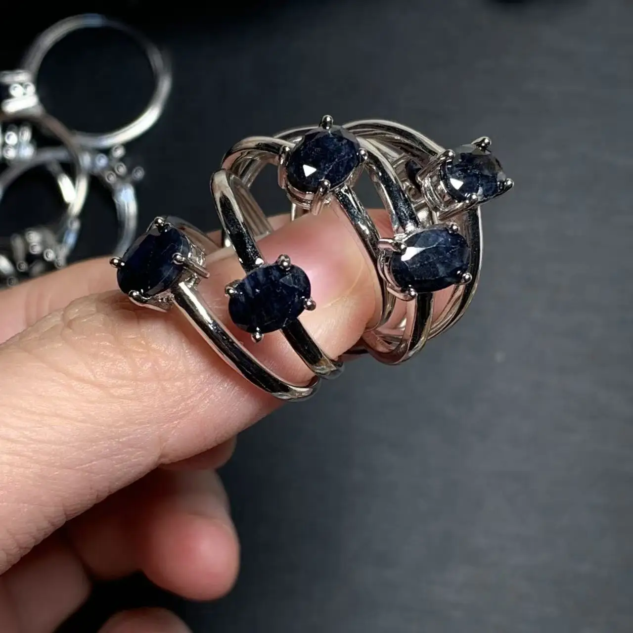 7MM Natural Sapphire Ring Adjustable Female Ring Jewelry for Women Gift Wholesale High Quality Vintage Fine