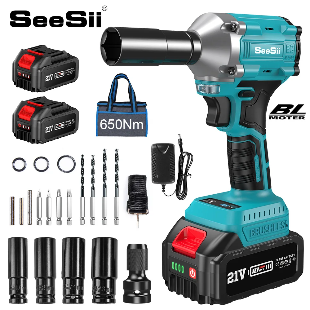 SEESII S533 650N.m 21V Cordless Impact Wrench 1/2'' Brushless Electric