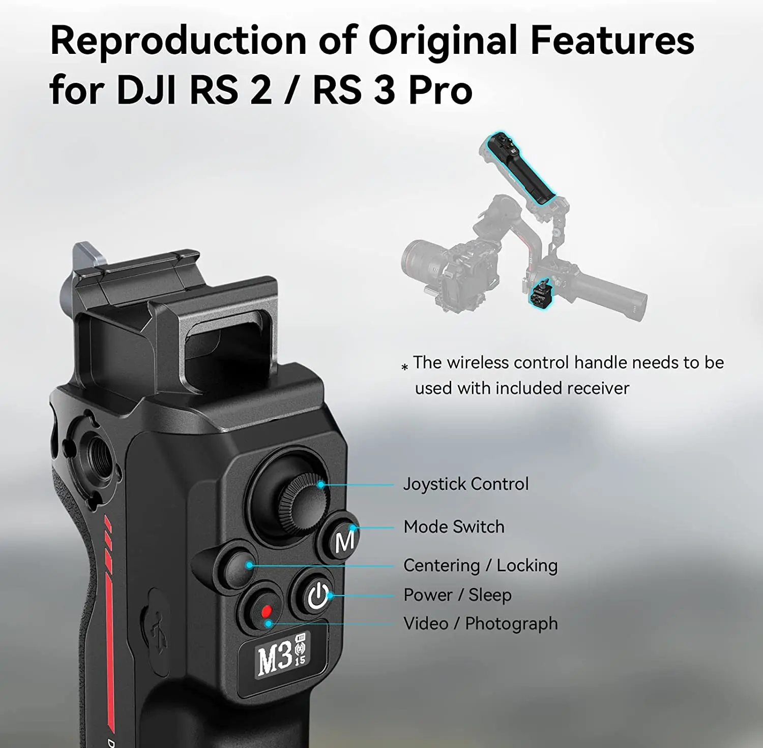 Smallrimワイヤレス制御ハンドル,dji rs 2/rs 3 pro用折りたたみ式 