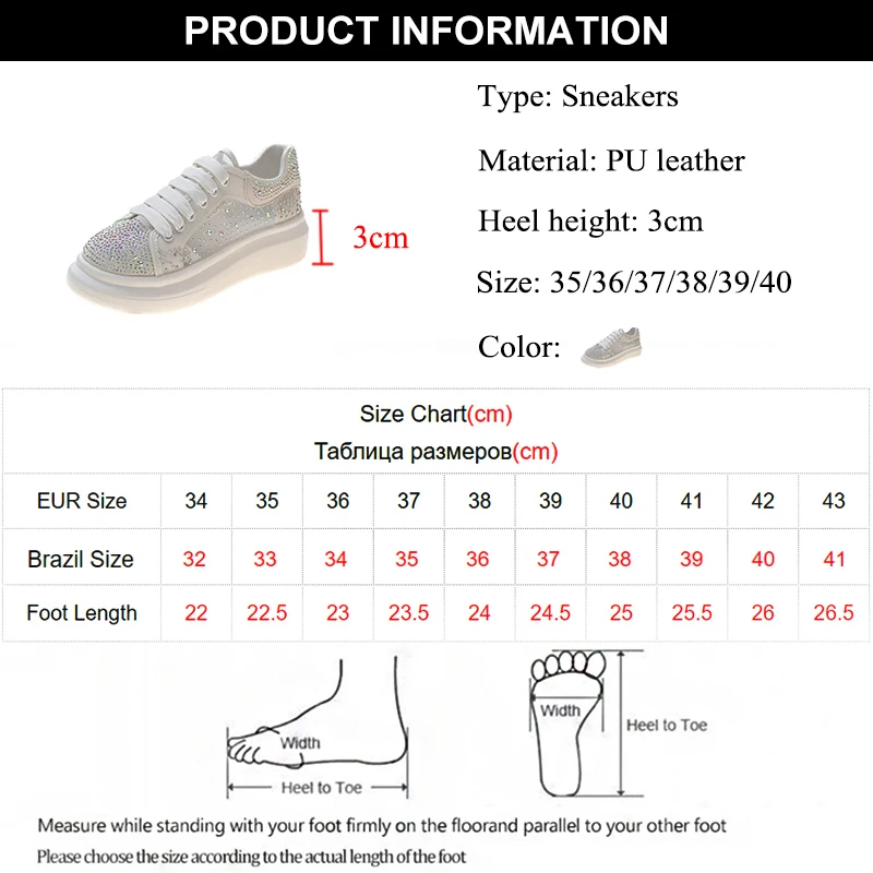 Platform Shining Crystal Sneakers Women 2022 Spring Breathable Mesh White Sneaker Woman Comfort Flat Heels Casual Shoes 35-40