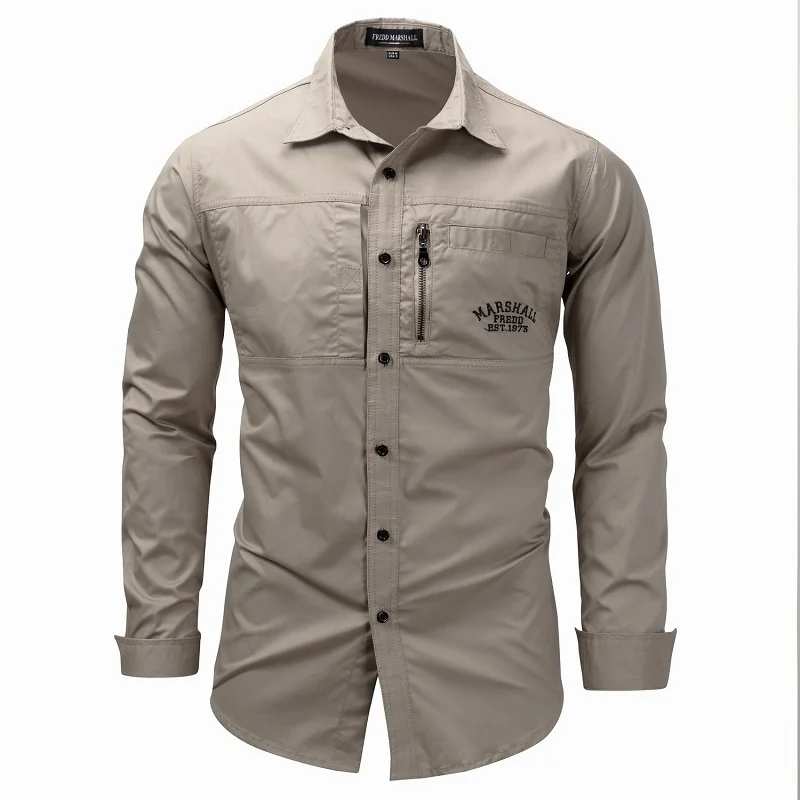 

Рубашка мужская с отложным воротником, Уличная Повседневная блуза из чистого хлопка, с длинными рукавами, модный топ с надписью, весна-осень