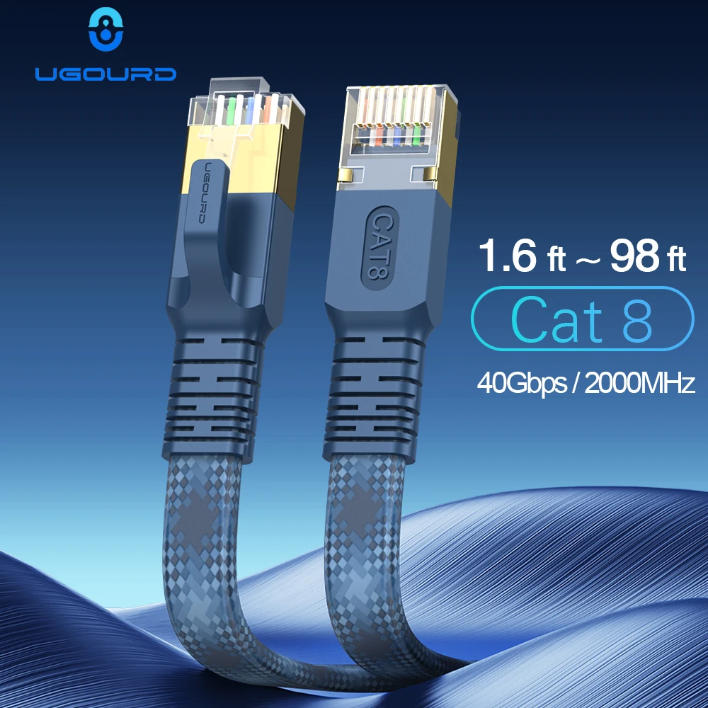 Câble Internet réseau plat CAT 8 40Gbps 2000MHz rond RJ45 câble LAN tressé en Nylon cordon de raccordement pour Modem routeur PC PS4/5/6 Xbox