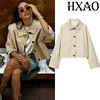 HXAO سترة نسائية معطف ديمي الموسم قصير خندق معطف امرأة طويلة الأكمام زر سترة واقية جديد في معاطف معاطف نسائية أنيقة