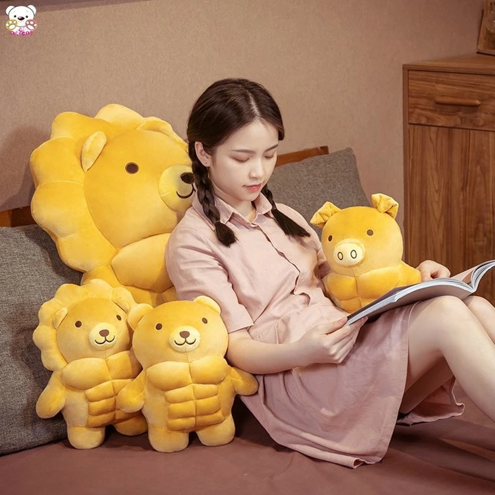 어린이 명절 선물용 재미있는 봉제 장난감 쿠션, 재미있는 장식, 3 개의 근육 포옹 베개, 사자 곰 돼지 창의적, 30cm