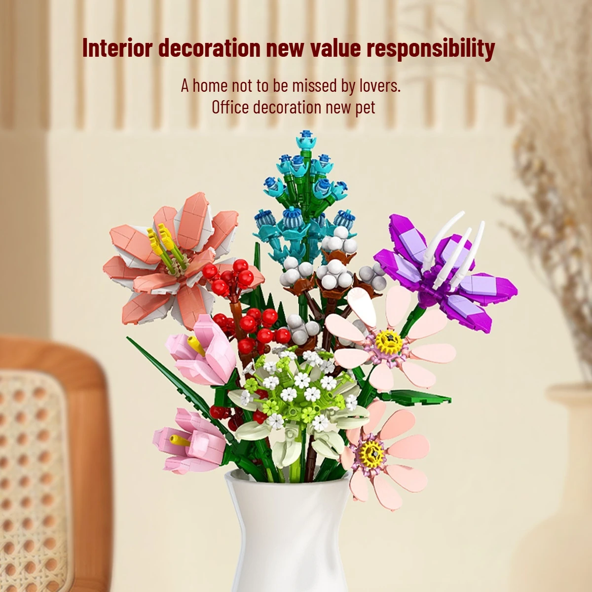 Small Particle Assembled Building Blocks Eternal Flowers Rose Lily Simulated Building Block Flower Bouquets Creative Decoration 3