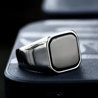 BEIER 2023 New Design High Polished Stainless Steel Ring For Men Black Agate Stone Ring Square Gemstone Men's Fashion Jewelry