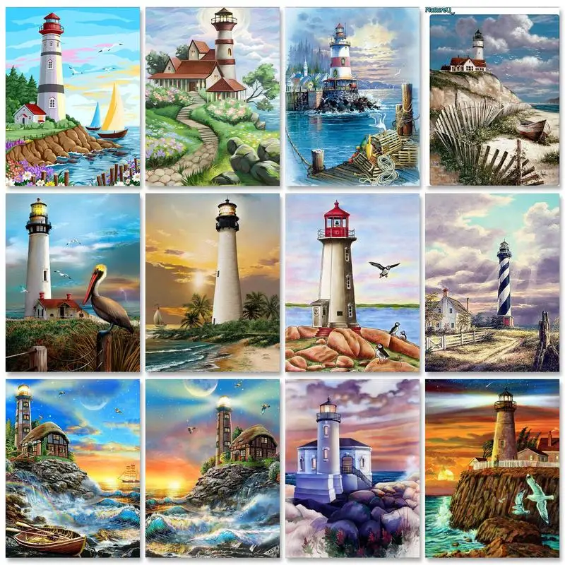 

GATYZTORY 40x50cm Paint by numbers PAINT KIT Lighthouse Paintings On Number Oil Handpainted Painting Decor Artwork