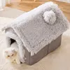 Foldable Indoor Pets House Winter Plush Washable Cat House Cats Bed Warm Washable Dogs House Dog Bed Tent Strap Detachable Mat 3