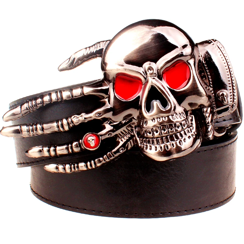 

Fashionable Belts Full Metal Buckle Demon Skeleton Hand Bone Hip Hop Rock Style Skull Face PU Leather Belt Men Women Waistband