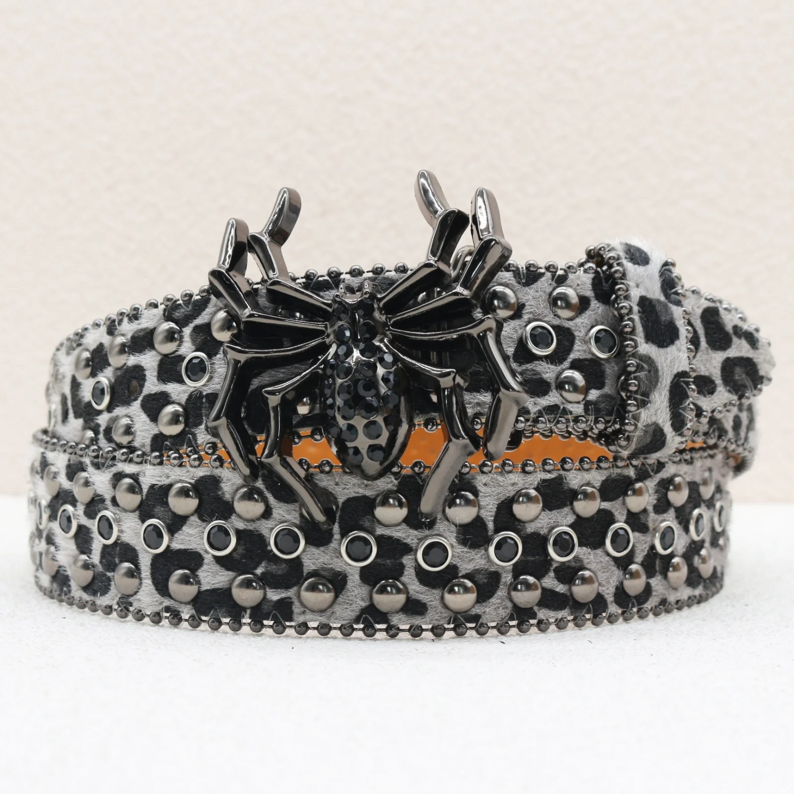 Leopardenmuster Strass-Gürtel, Große Spinnenschnalle Gothic-Gürtel, Geeignet für Jeans, 3,8 cm Breiter Y2K Punk-Gürtel für Männer und Frauen – Detail 11
