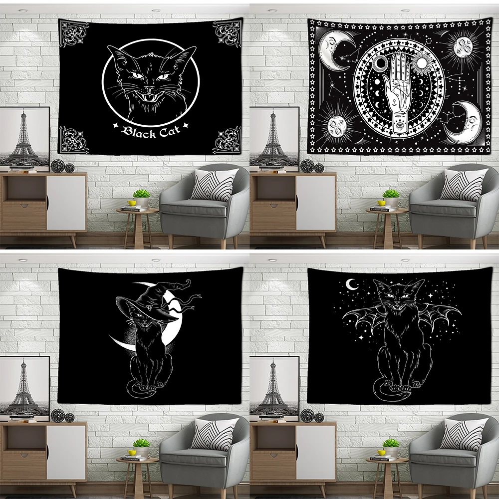 

Черная кошка психоделический гобелен настенная подвеска богемное ведро для спальни гостиной искусственная ткань для дома