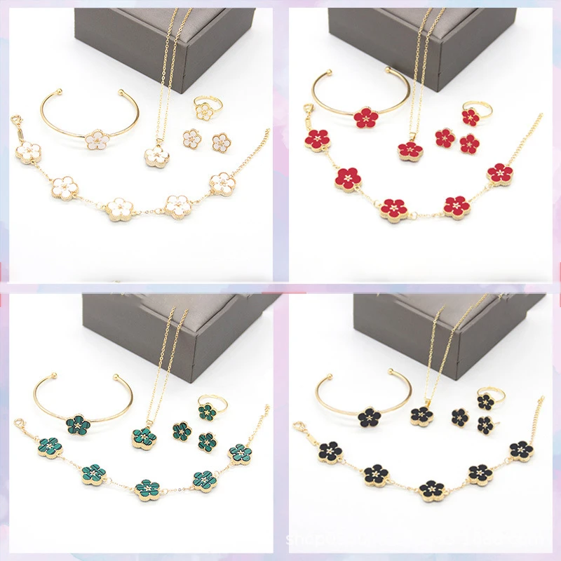 CARLIDANA 5pcs/Set Flower Pattern Designer Women Jewelry Set for Women Clover Bridesmaid Gift Earrings Set Necklace Accessories - Image 4