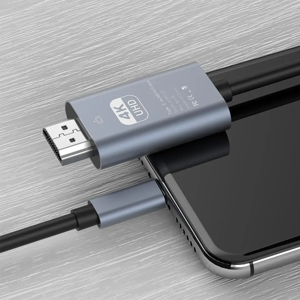 Cavo USB-C A HDMI 4K 60Hz - 1,8m, Treccia Nylon Rossa, Plug-and-Play Per IPhone 15/16, MacBook, Dell, Samsung, Huawei, Mirroring Schermo Su TV/Monitor