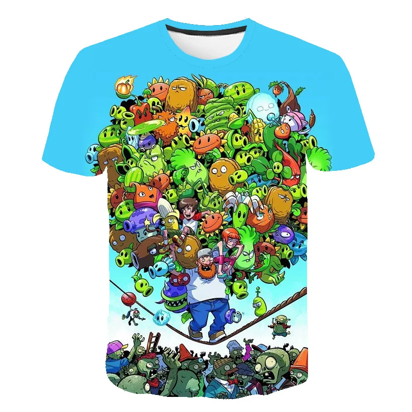 Boys Girls 3D Short Sleeve T-Shirt Plant Zombie Print T-Shirt Girls Cartoon T-Shirt 3-14 Years Old Anime T-Shirt