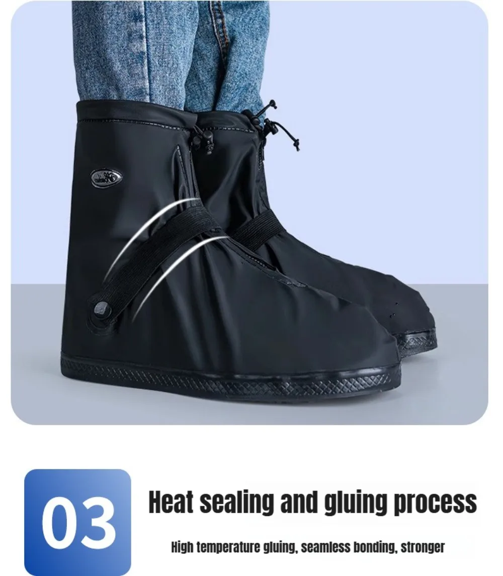 1 Paar wasserdichte High-Top-Überschuhe, schwarz, rutschfest, wiederverwendbar, für Motorrad, Radfahren, Fahrrad, Herren und Damen, Überschuhe, PVC-Schutz – Detail 20