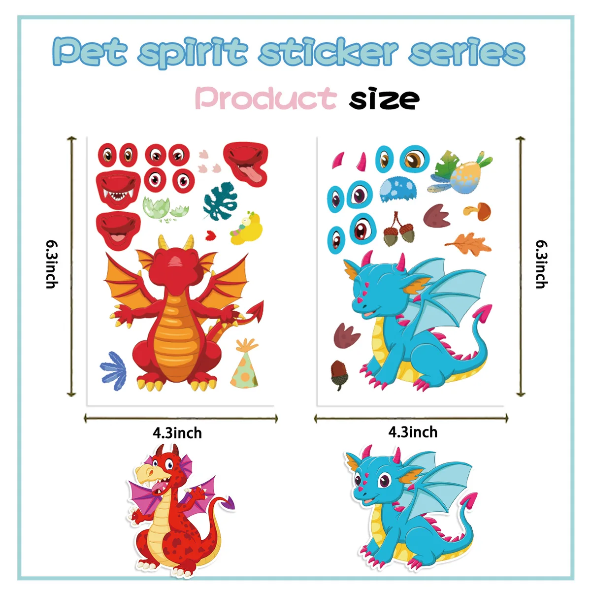 8/16/24Pcs Dragon DIY Cute Cartoon Puzzle Sticker Creative Animals Make A Face Assembly Stickers Children's Toys — view 6
