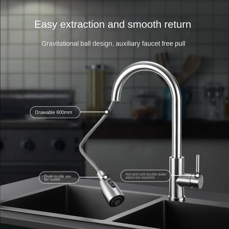 Brushed Kitchen Faucet Single Hole Pull Out Spout Kitchen Sink Mixer Tap Stream Sprayer Head Black 360 Rotation Shower Faucet 3