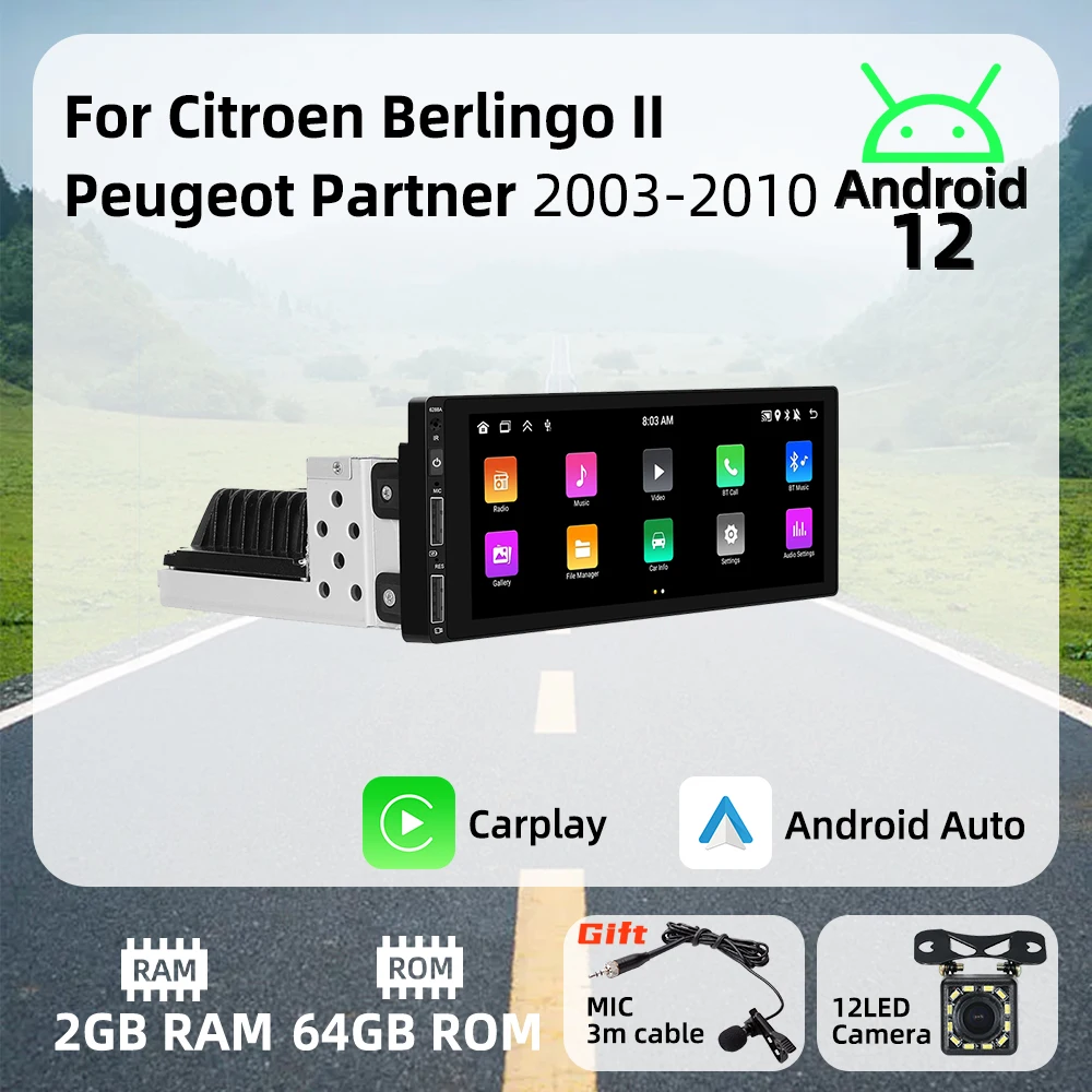 

6.9" 1 Din Android Radio Car Multimedia for Citroen Berlingo II Peugeot Partner 2003-2010 Stereo Head Unit Carplay Autoradio GPS