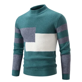 Autunno Inverno da uomo Nuovo Collo a lupetto Pullover Moda Patchwork Lavorato a maglia Maglione caldo Uomo Slim Fit Maglieria casual Maglioni Top 1