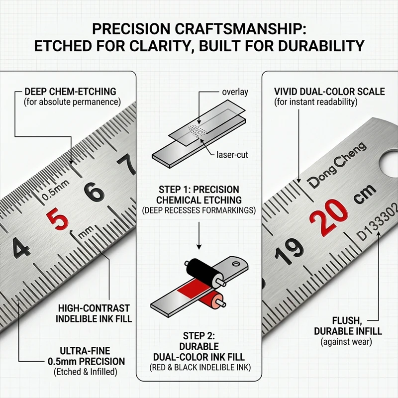 스테인레스 스틸 자 2Cr13 150mm 200mm 금속 직선형 1.76mm 두께 정밀 눈금 0.5mm 눈금 표시 엔지니어링 측정