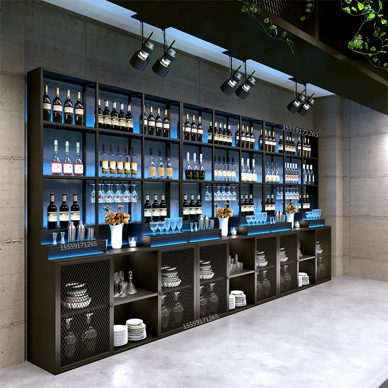 Bar wine cabinet Storage cabinet Wine rack against the wall wine bottle storage rack Wrought iron restaurant side custom