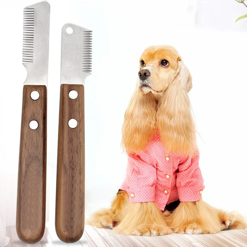 

Professional Dog Comb Stainless Steel Wooden Handle Stripping Knife Pet Hair Remover Pluck Excess Undercoat Accessories