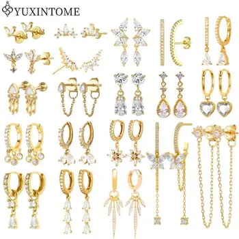 Women's 925 Sterling Silver Ear Needle Crystal Zircon Water Droplets Stud Hoop Gold Huggie Earrings Premium Luxury Party Jewelry