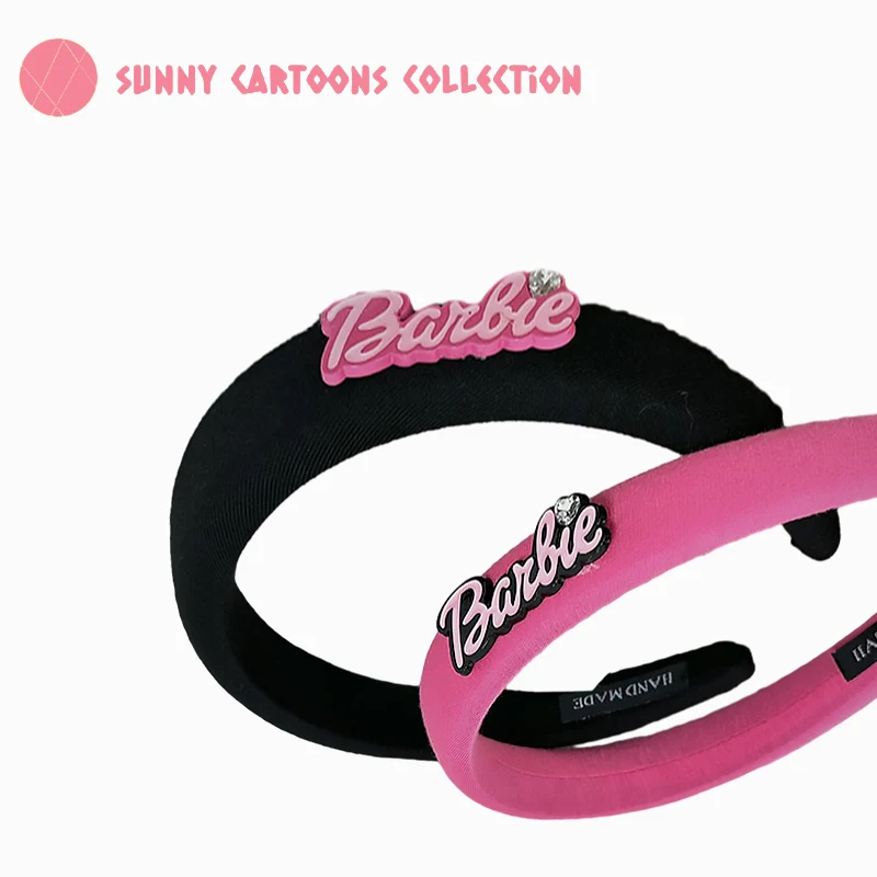 Miniso Barbie Lettera Fascia Cartoon Black Pink Women Wash Face Makeup Head Decoration Girls Y2K Diamond Hairwear Accessori