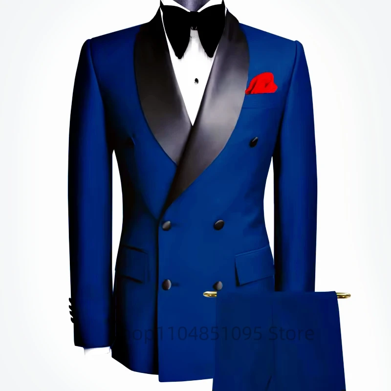 Elegant 2 Piece Wedding Men Suits Slim Fit Shawl Lapel Double Breasted Blazer Pants Formal Business Groom Tuxedos Men Clothes