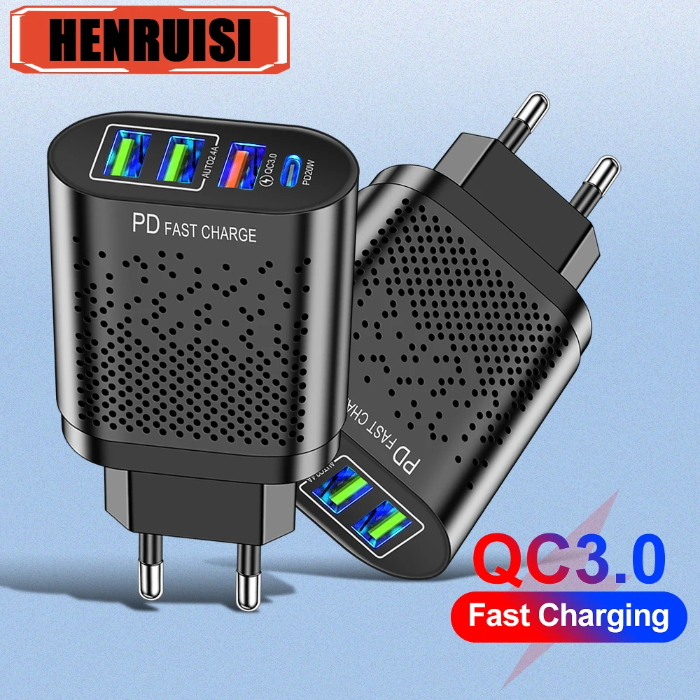 PD 20W USB Type C Charger QC3.0 Fast Charging Wall Charger 2.4A 4Ports EU US KR Plug Phone Tablet USB PD Adapter