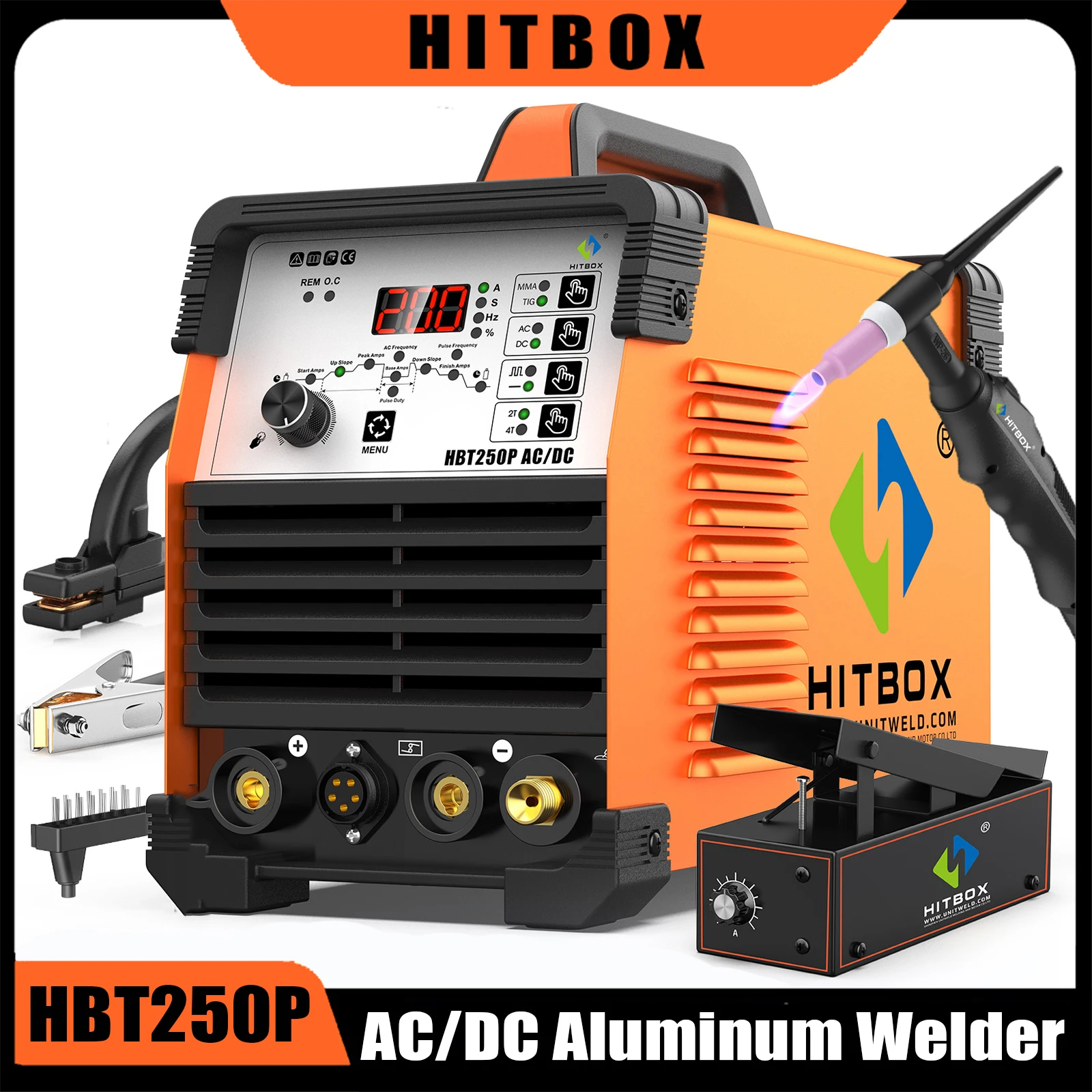 HITBOX HBT250P AC/DC Aluminium Tig Welding Machine IGBT Inverter 2T/4T HF TIG/MMA ARC Stick Argon Precise Digital Pulse Welder for Stainless Steel Carbon Steel Iron