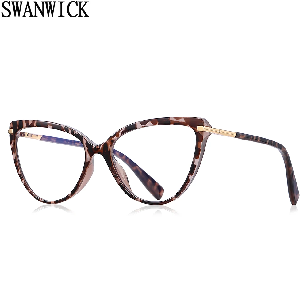 

Swanwick fashion blue light blocking glasses tr90 half metal cat eye glasses frame women clear lens black green European style