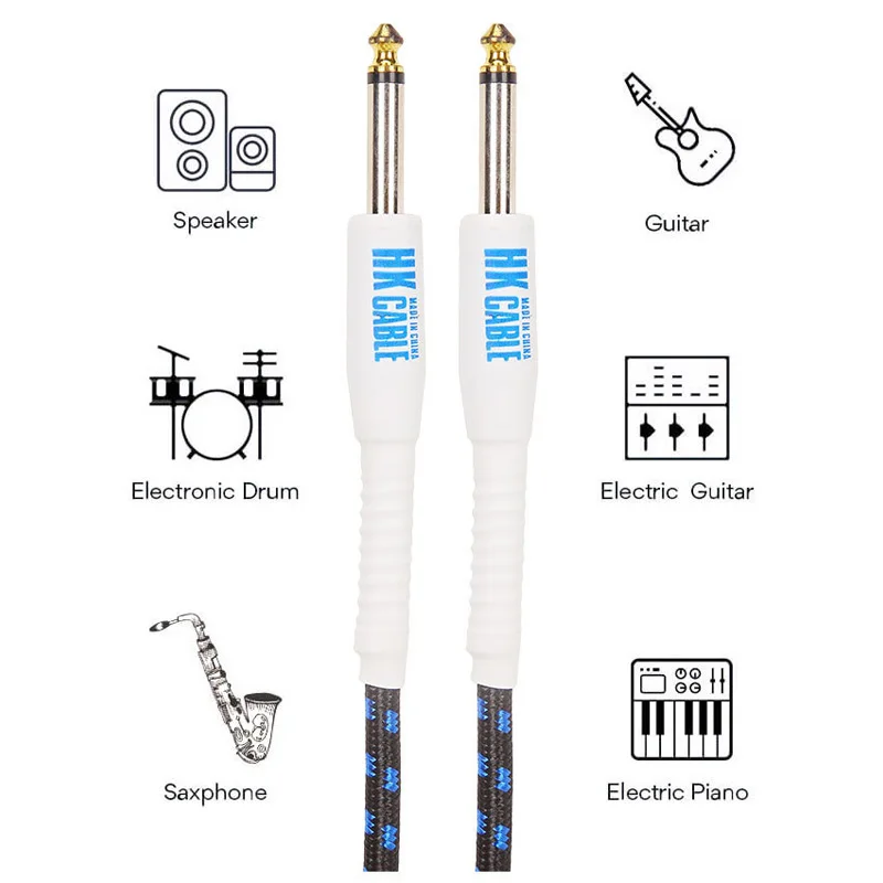 Guitar Audio Cables 3 Metre 5 Metre 6.35mm Male to Male Anti-Noise Colorful Braided Line Pedal Guitar Bass Universal
