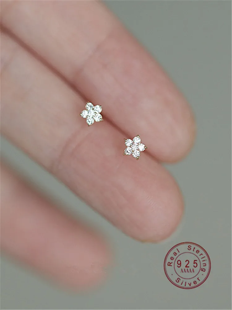 Pentagram Small Flower Zircon silver stud earrings S925 Sterling Silver Elegant Popular Female Accessories Gifts Party All Occasion silver stud earrings