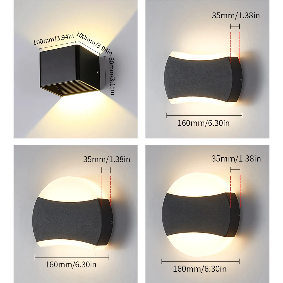 LED 벽 조명, 실내 벽 램프, 야외 거실 베란다, IP66 방수, AC110V, 220V, 5W, 6W, 12W