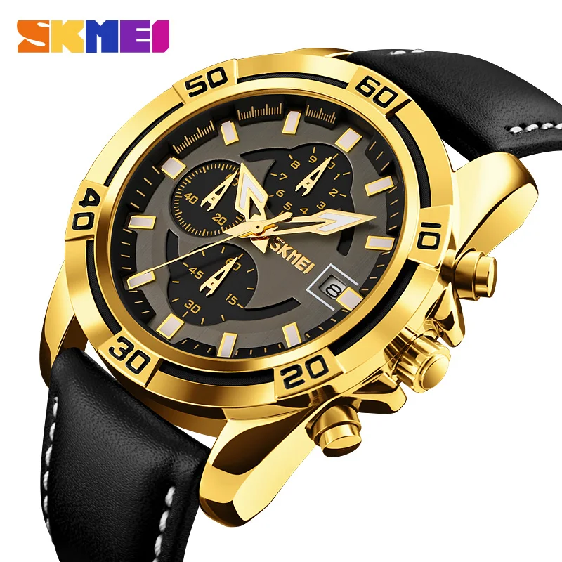 

SKMEI Fashion Watch Men Leather Top Luxury Military Quartz Wristwatches Waterproof Outdoor Sports Watches Relogio Masculino 9156