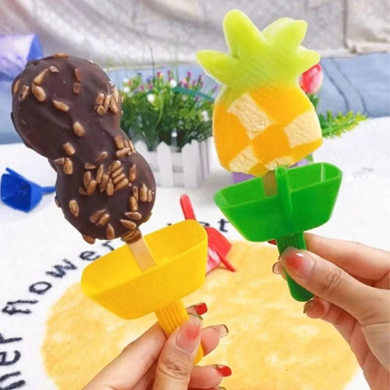 4pcs color mixed ice cream utensil, anti drip ice cream holder, portable holder, utensil
