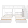 Triple Bunk Beds with Drawers, Wood Full Over Twin & Twin Bunk Bed with Storage Staircase, Triple Bed for Kids,3 Bed Bunk Beds 4
