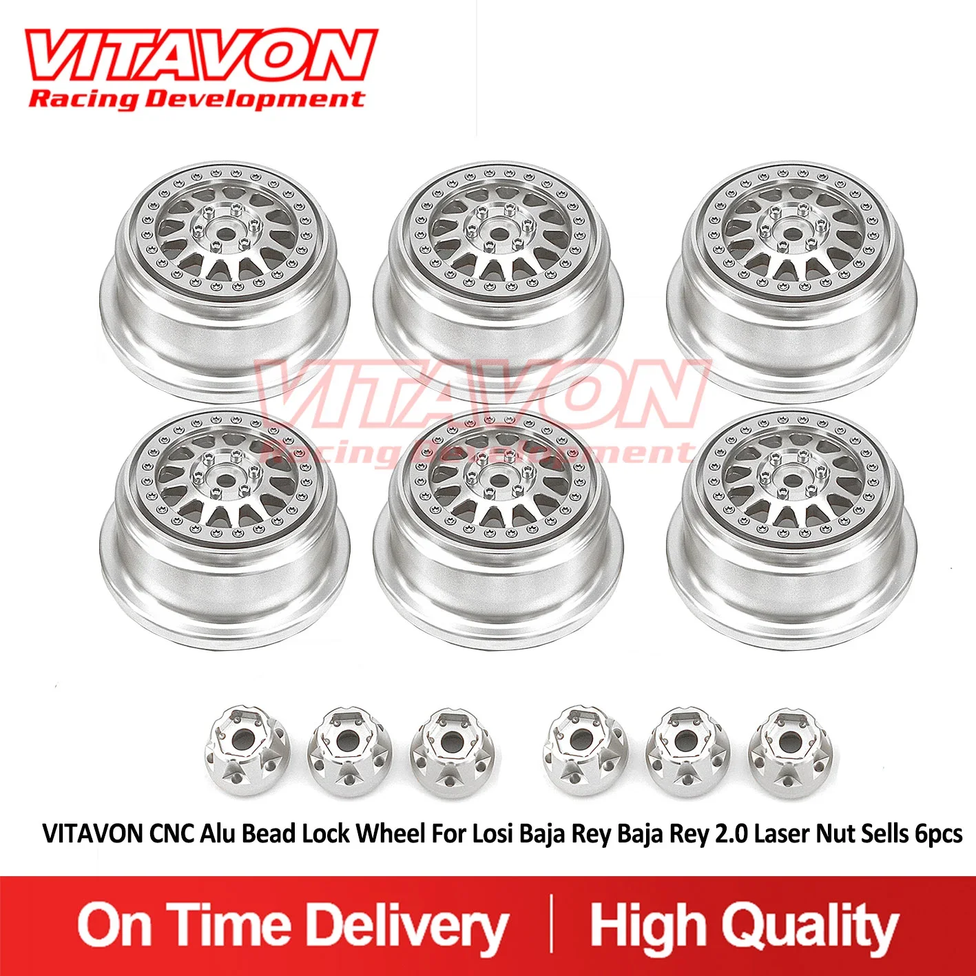 Vitavon Cnc Alu Bead Lock Wheel Per Losi Baja Rey Baja Rey 2.0 Laser Nut Vende 6 Pezzi