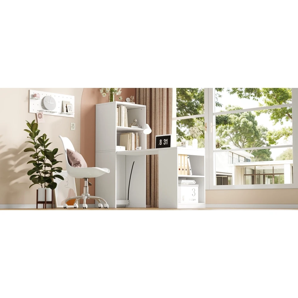 130x51x137cm Multifunktionaler Klapptisch, Bürotisch, Kombination aus Schreibtisch und Schrank in Einem Design, Vier Aufbewahrungsfächer – Detail 22