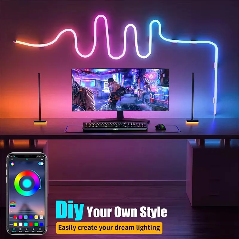 RGBIC Neon LED Strip Lights 1M 2M 3M 5M Bluetooth APP Control USB Flexible Waterproof Neon LED Lights for Game Home Decoration